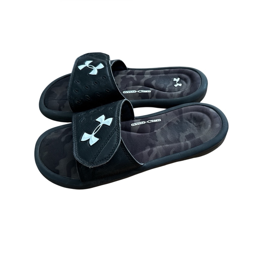 Under Armour black camo logo slides Velcro size 5